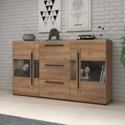 180x86x39 Sideboard mit Glaseinsätzen in Eiche NB - Aberdeen