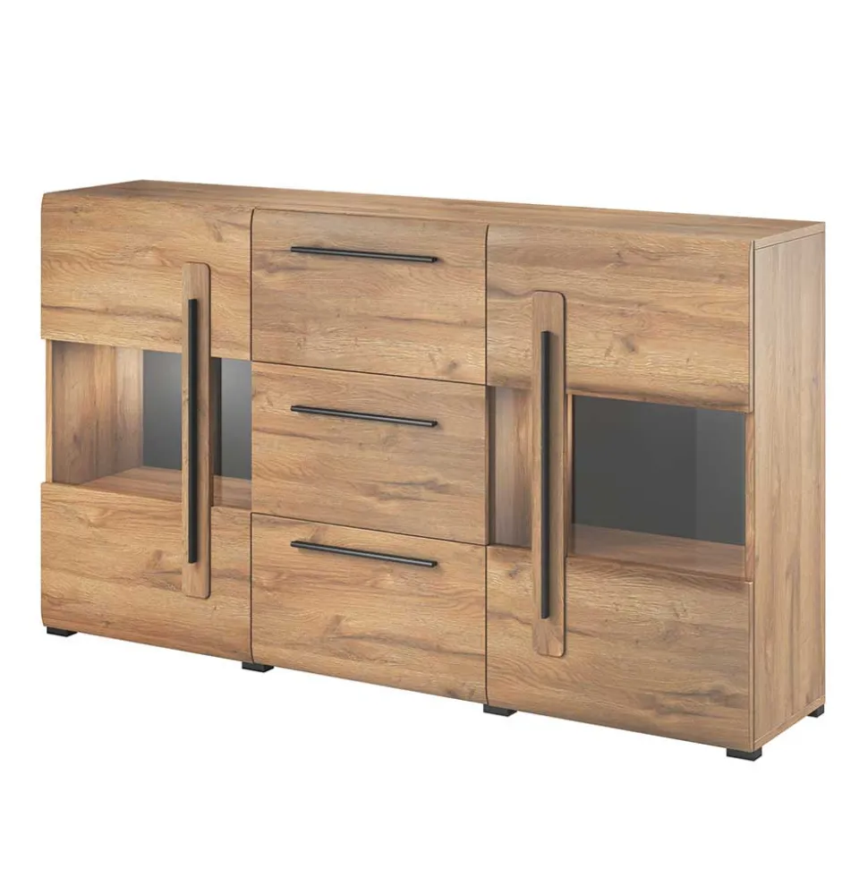 180x86x39 Sideboard mit Glaseinsätzen in Eiche NB - Aberdeen