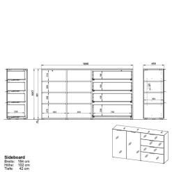184x102x42 Sideboard mit Glasfront - Ruudy