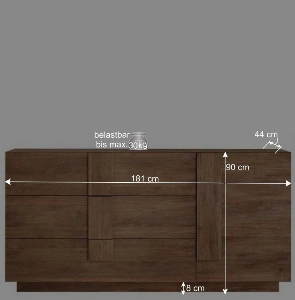 181x90x44 Sideboard mit sechs Schubladen & Tür - Basento