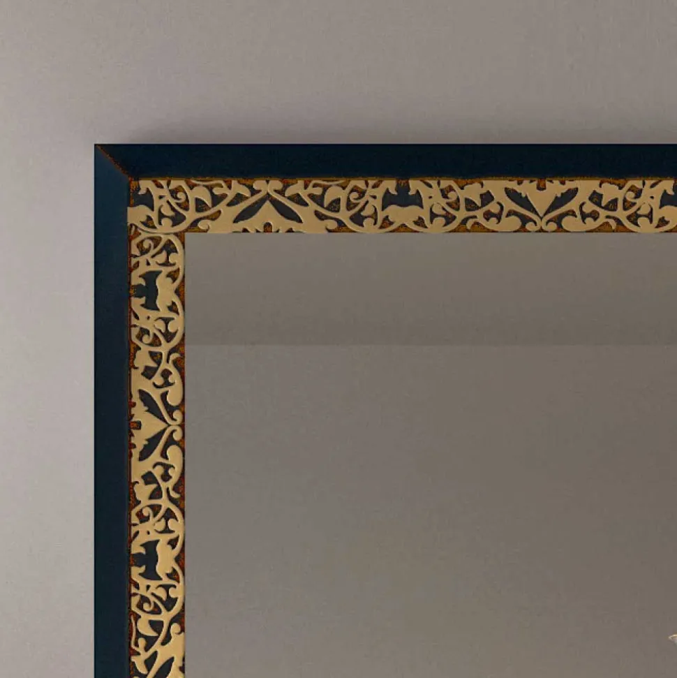 100x95x5 Spiegel im Matt Blau & Gold - Quado