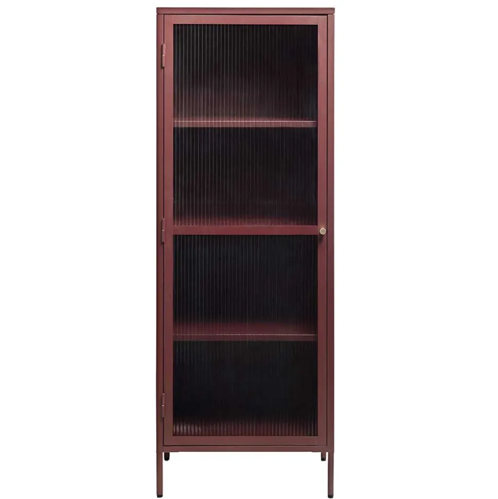 58x160x40 Stahl Vitrinenschrank in Dunkelrot - Enno