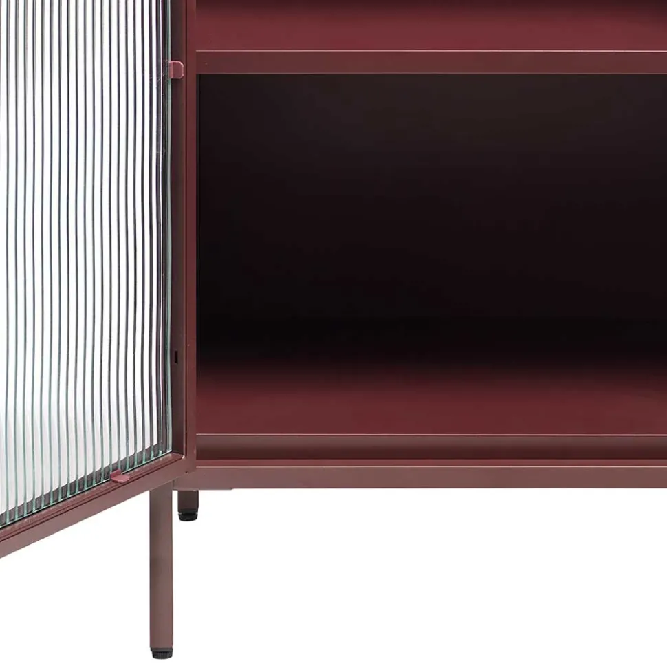 58x160x40 Stahl Vitrinenschrank in Dunkelrot - Enno