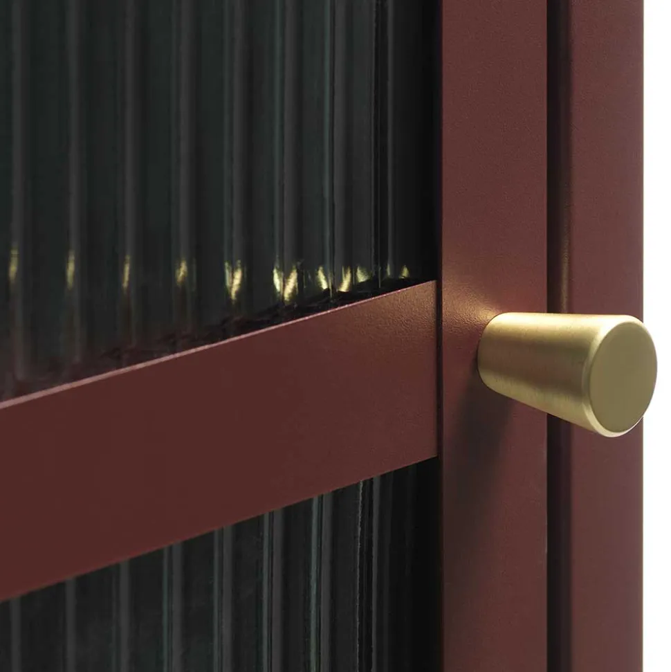 58x160x40 Stahl Vitrinenschrank in Dunkelrot - Enno