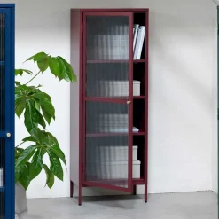 58x160x40 Stahl Vitrinenschrank in Dunkelrot - Enno