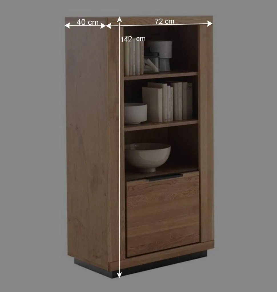 72x142x40 Teilmassives Regal mit drei Fächern & Tür - Vlacoma