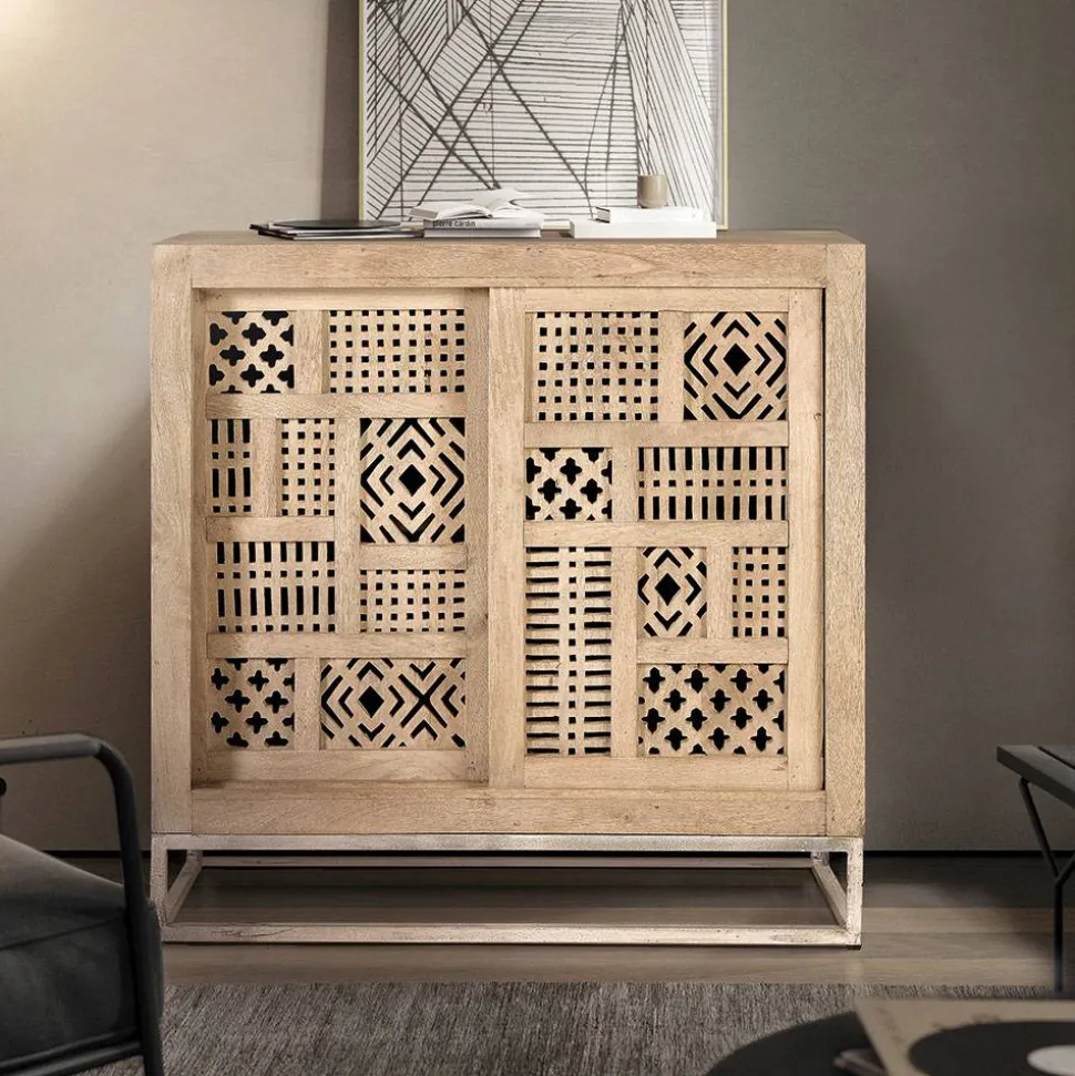 90x90x40 Türen-Kommode mit Ethno Flair - Valuta