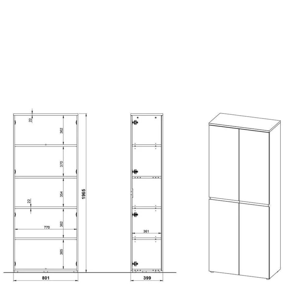 80x197x40 2-türiger Aktenschrank in Wildeiche Optik - Contrage