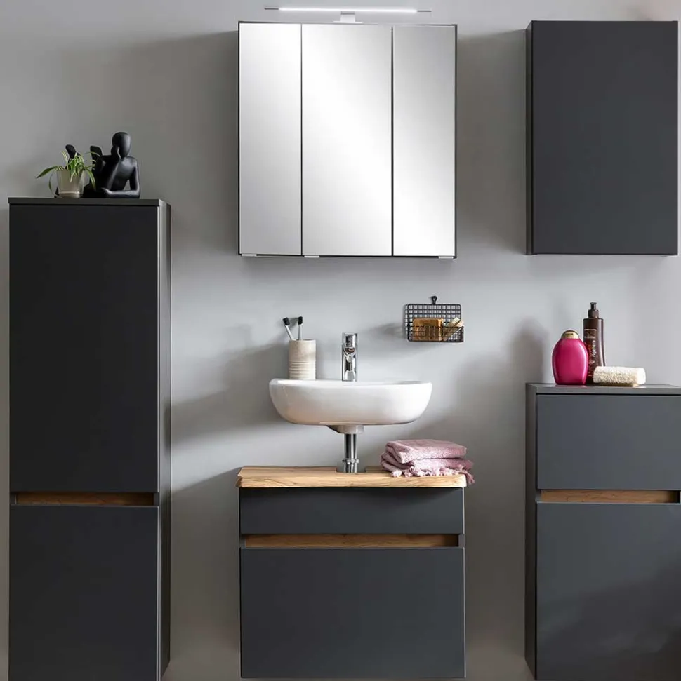 40x135x35 2-türiger Badschrank in Dunkelgrau - Agiruan