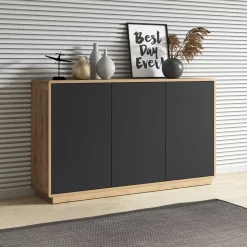 160x75x40 3-türiges Sideboard in Schwarz - Ilunas
