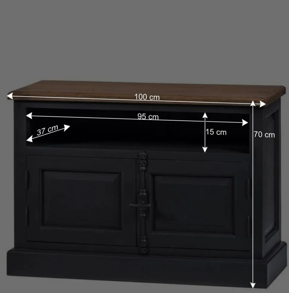 100x70x40 TV Kommode in Schwarz & Teak - Niovan