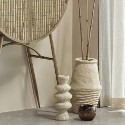 30x45x30 Vase in Cremeweiß aus Pappmasche - Valamengo