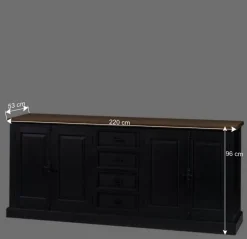 220x96x53 Vintage Design Anrichte in Schwarz - Niovan
