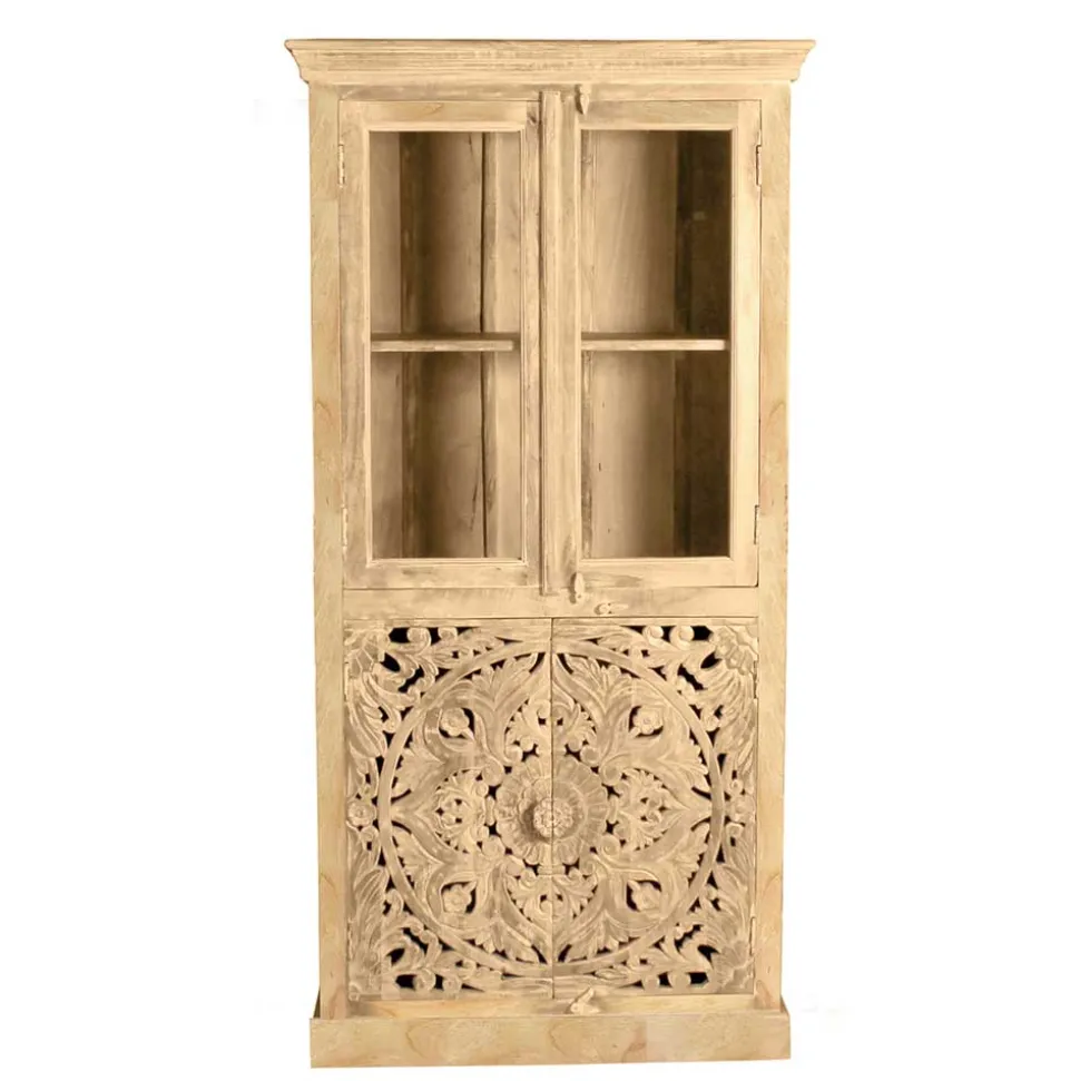 90x180x45 Vintage Holzvitrine mit Schnitzerei - Runiasa