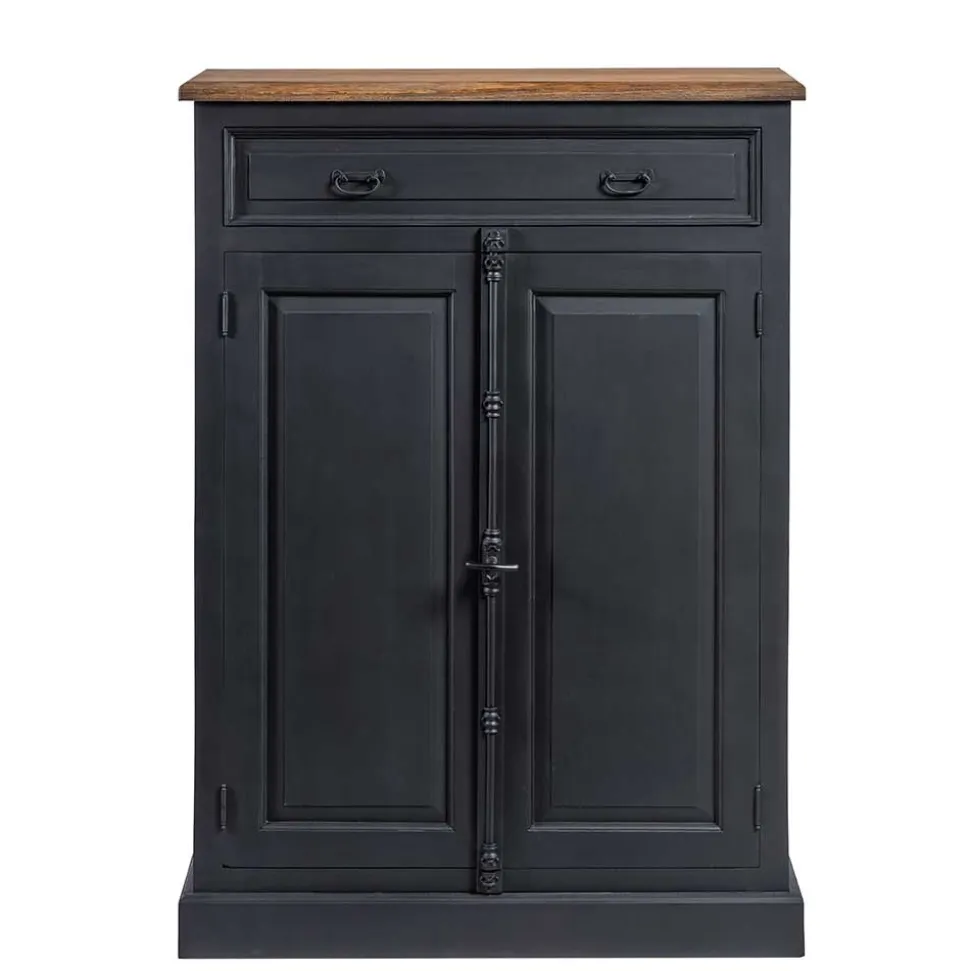 100x141x51 Vintage Vertiko in Schwarz & Teakfarben - Niovan