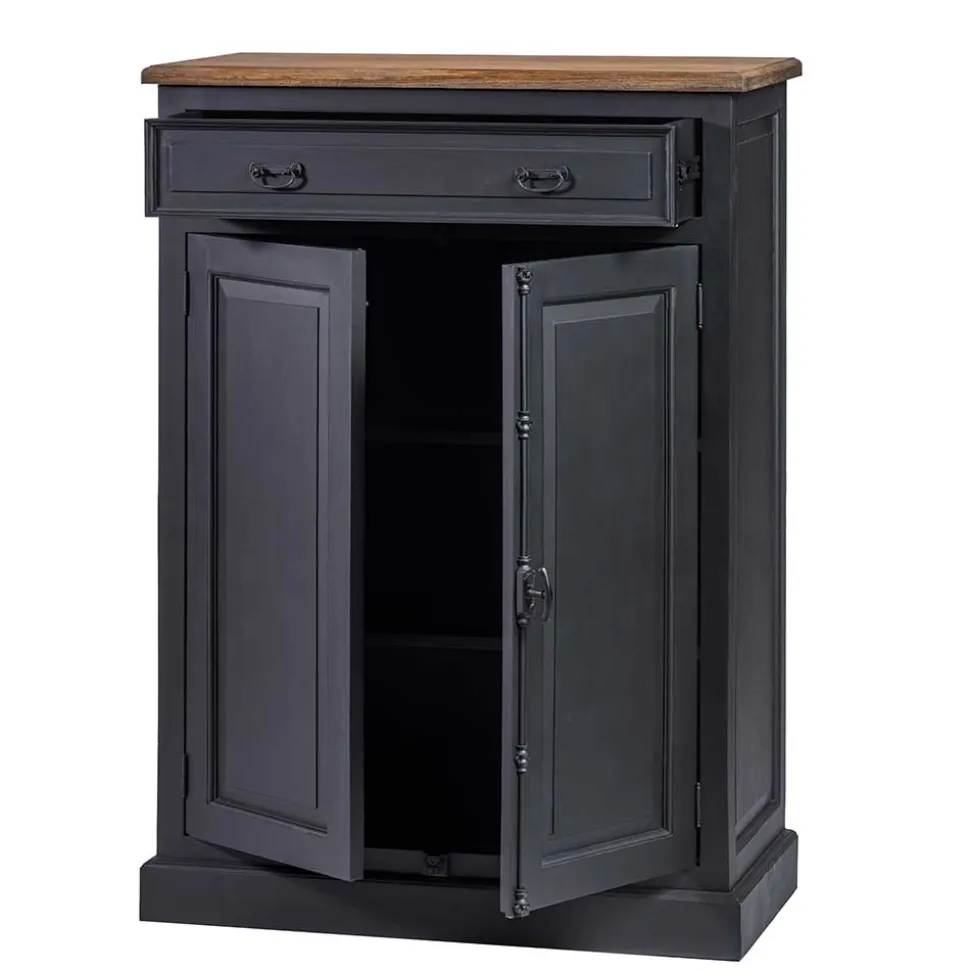 100x141x51 Vintage Vertiko in Schwarz & Teakfarben - Niovan