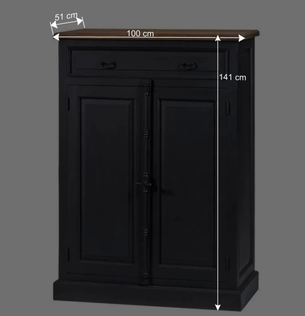 100x141x51 Vintage Vertiko in Schwarz & Teakfarben - Niovan