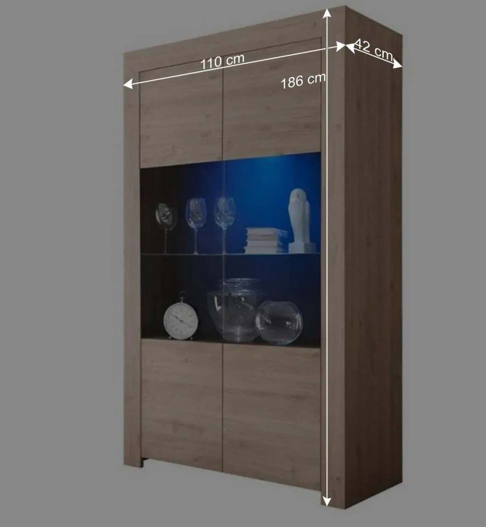 110x186x42 Vitrine in Eiche Nachbildung - Karika