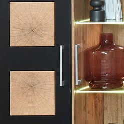 80x208x37 Vitrine in Schwarz & Wildeiche - Kandu