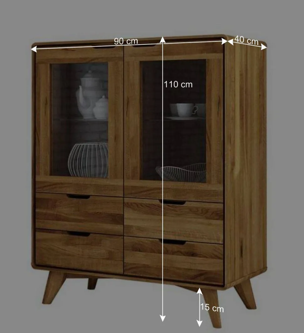 90x110x40 Vitrine Kommode aus Wildeiche - Eavy