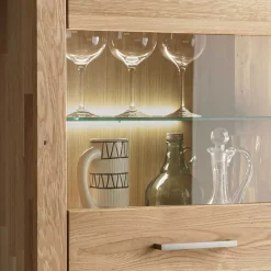 65x141x40 Vitrinenschrank aus Wildeiche Massivholz - Loitons