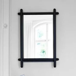 52x74x12 Wandspiegel in Schwarz Eichenrahmen rund - Evlinu