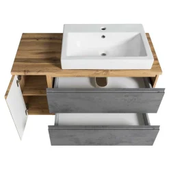 105x63x47 Waschtisch hängend in Wildeiche & Beton - Mia