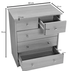 60x70x35 Weiße Kommode mit fünf Schubladen - Hank