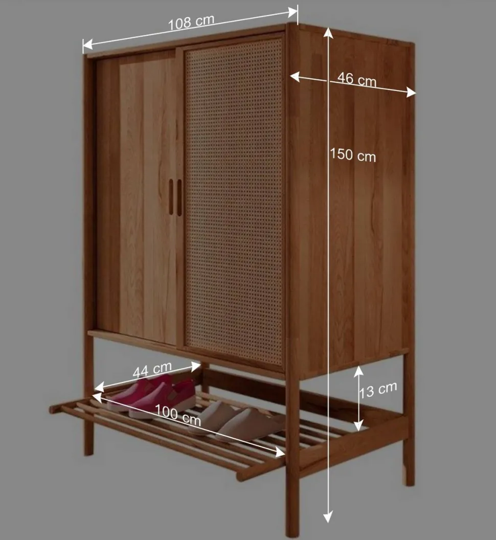 108x150x46 Wildbuche Schrank mit Schiebetüren - Indrya