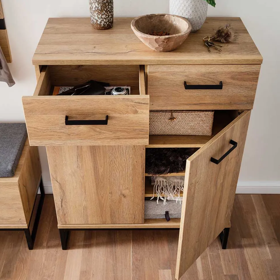 81x104x38 Wildeiche Dekor Kommode 2-türig - Truvisas