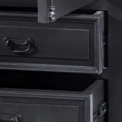 61x180x42 Wohnzimmer Schrank in Schwarz & Teak - Niovan