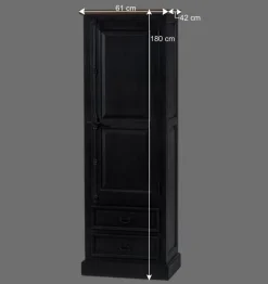 61x180x42 Wohnzimmer Schrank in Schwarz & Teak - Niovan