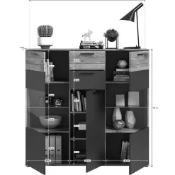140x134x37 Wohnzimmerschrank Highboard mit Glas - Lucios