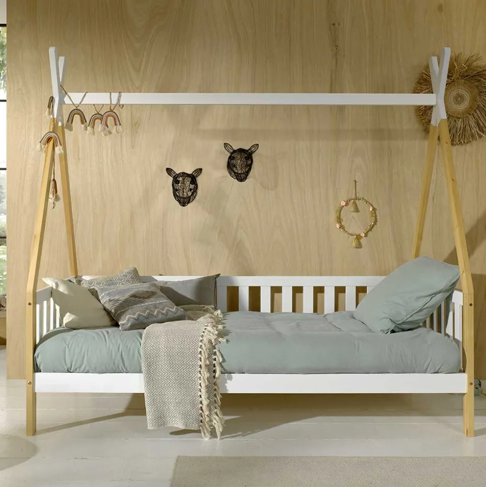 Zeltbett Kojenbett in Weiß & Kiefer - Mileno