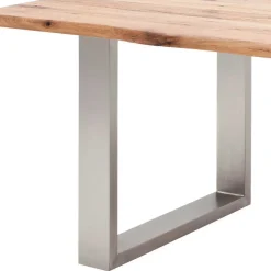 Zerreiche Esstisch mit Baumkante Jelsica & Edelstahl Bügelgestell