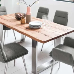 Zerreiche Esstisch mit Baumkante Jelsica & Edelstahl Bügelgestell