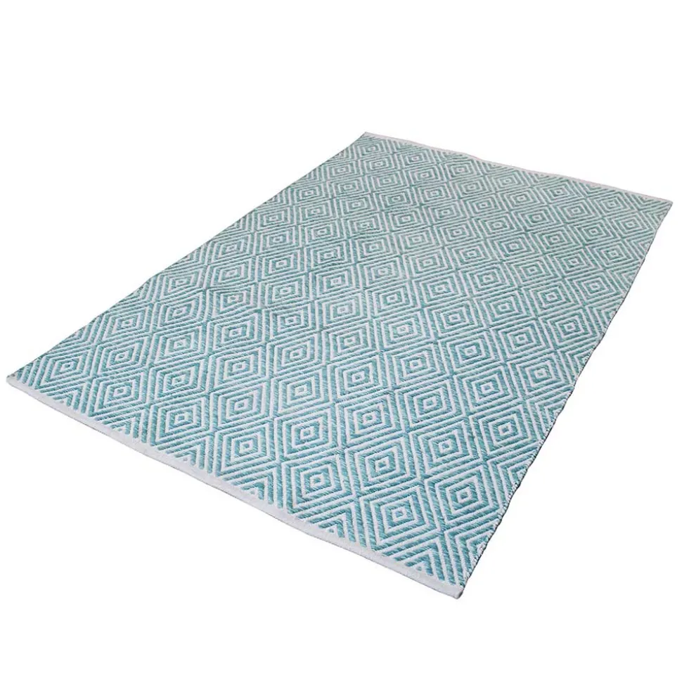 Zick Zack Muster Teppich in Türkis und Creme - Menkroa