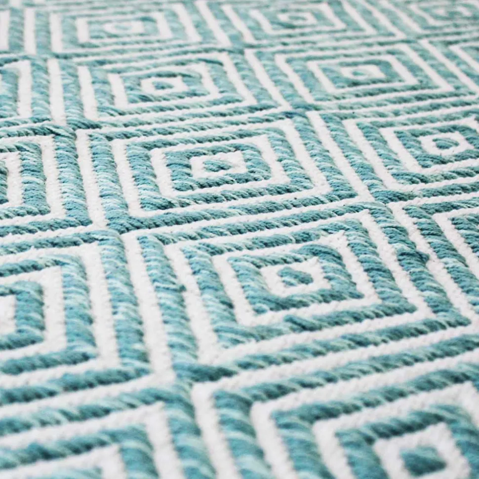 Zick Zack Muster Teppich in Türkis und Creme - Menkroa