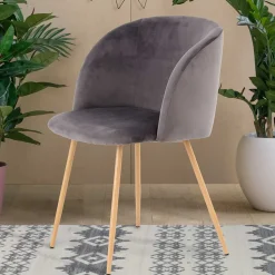 Zwei Esstischstühle in Grau Samt - Antonio (2er Set)