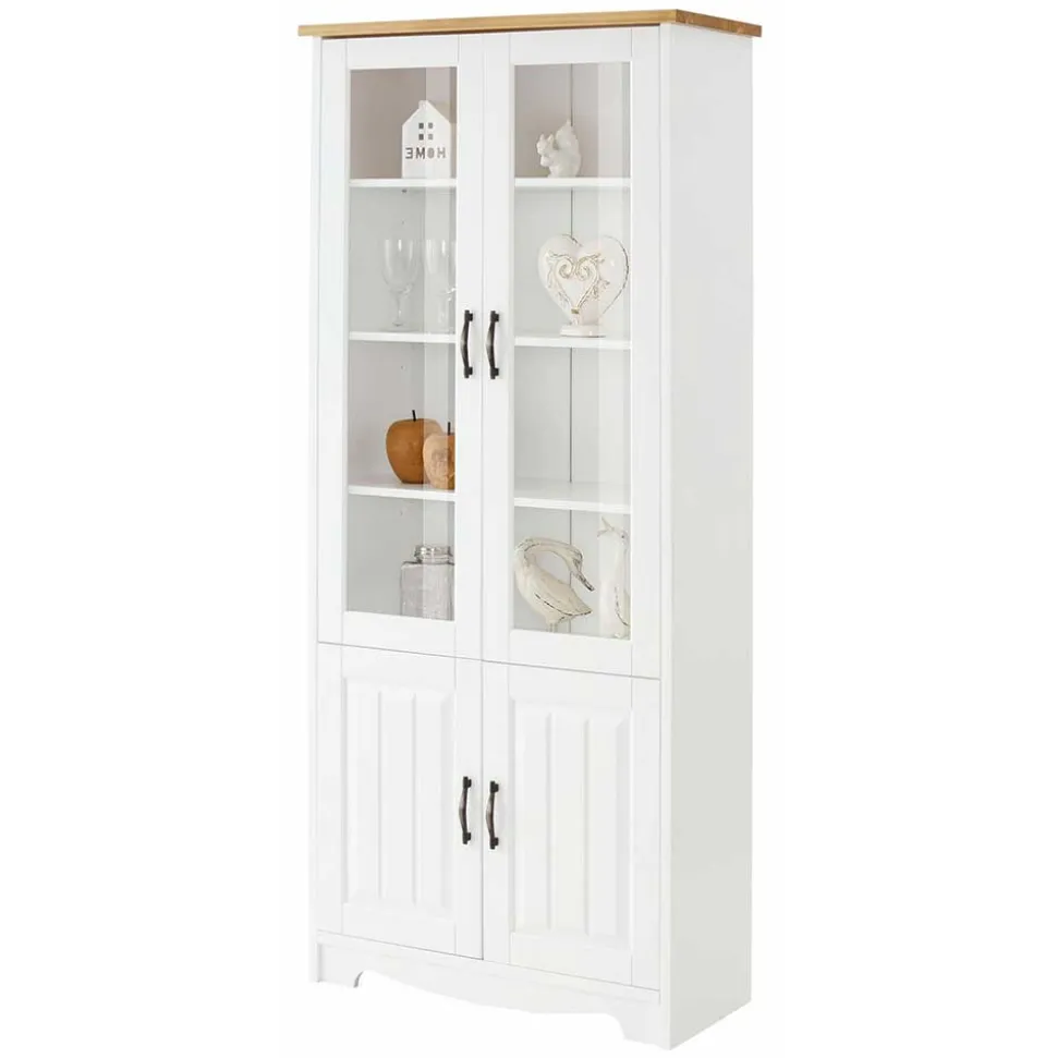 Zweifarbige Landhaus Vitrine mit vier Türen - Ribeiro