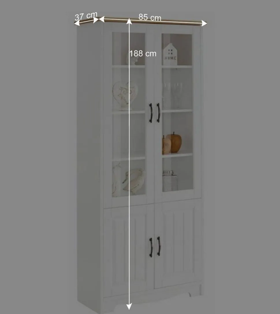 Zweifarbige Landhaus Vitrine mit vier Türen - Ribeiro