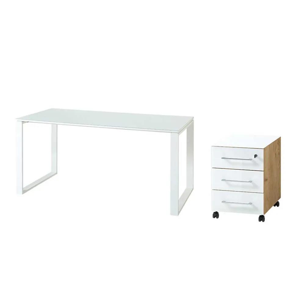 Zweifarbiges Set Schreibtisch & Rollcontainer - Laszlo (zweiteilig)