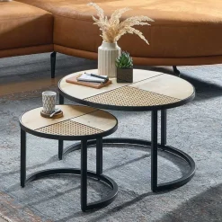 Zweisatz Sofatisch aus Holz & Rattan - Acapella (zweiteilig)